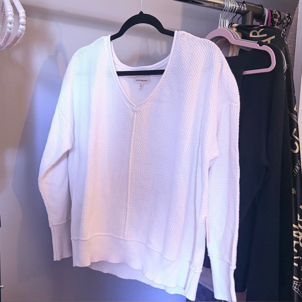 NWT Lucky Brand Women's White V-Neck Sweater